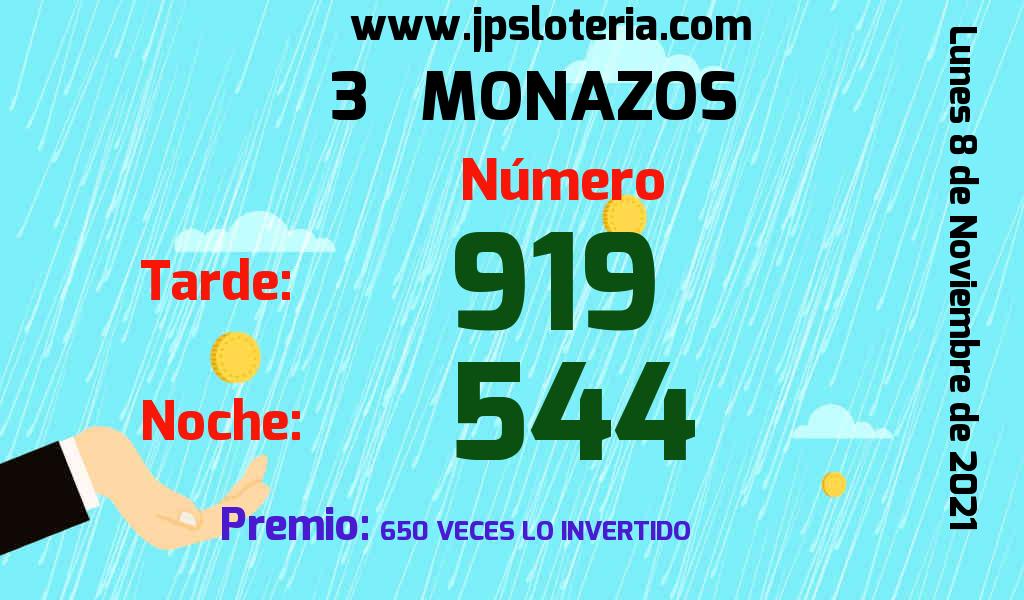 Resultados 3 Monazos del Lunes 8 de Noviembre de 2021