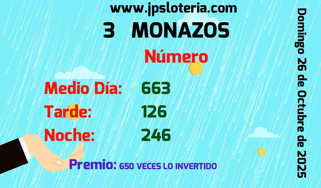 Resultados 3 Monazos del Domingo 26 de Octubre de 2025