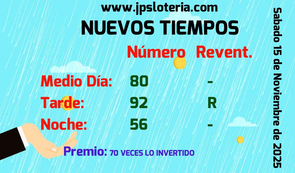 Resultados Nuevos Tiempos del Sábado 15 de Noviembre de 2025