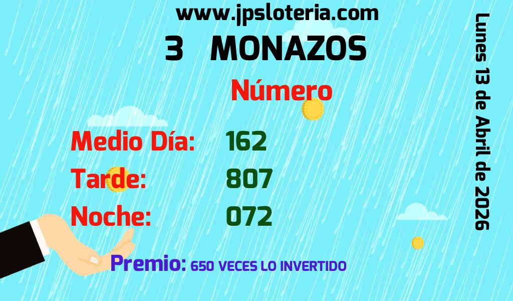 Resultados 3 Monazos del Lunes 13 de Abril de 2026