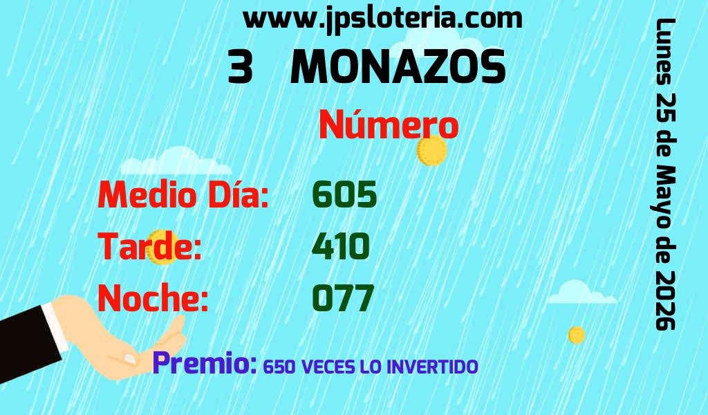 Resultados 3 Monazos del Lunes 25 de Mayo de 2026