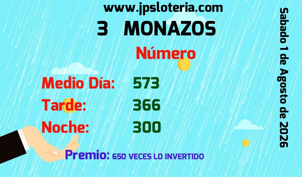 Resultados 3 Monazos del Sábado 1 de Agosto de 2026