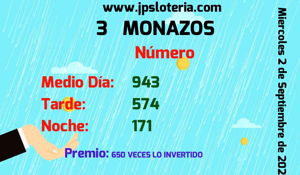 Resultados 3 Monazos del Miércoles 2 de Septiembre de 2026