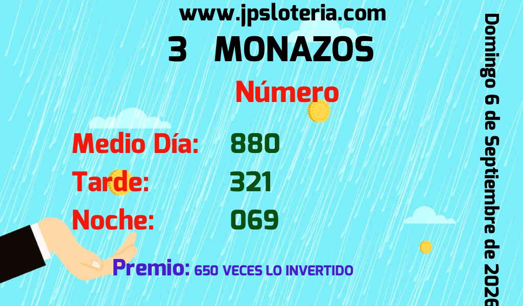 Resultados 3 Monazos del Domingo 6 de Septiembre de 2026