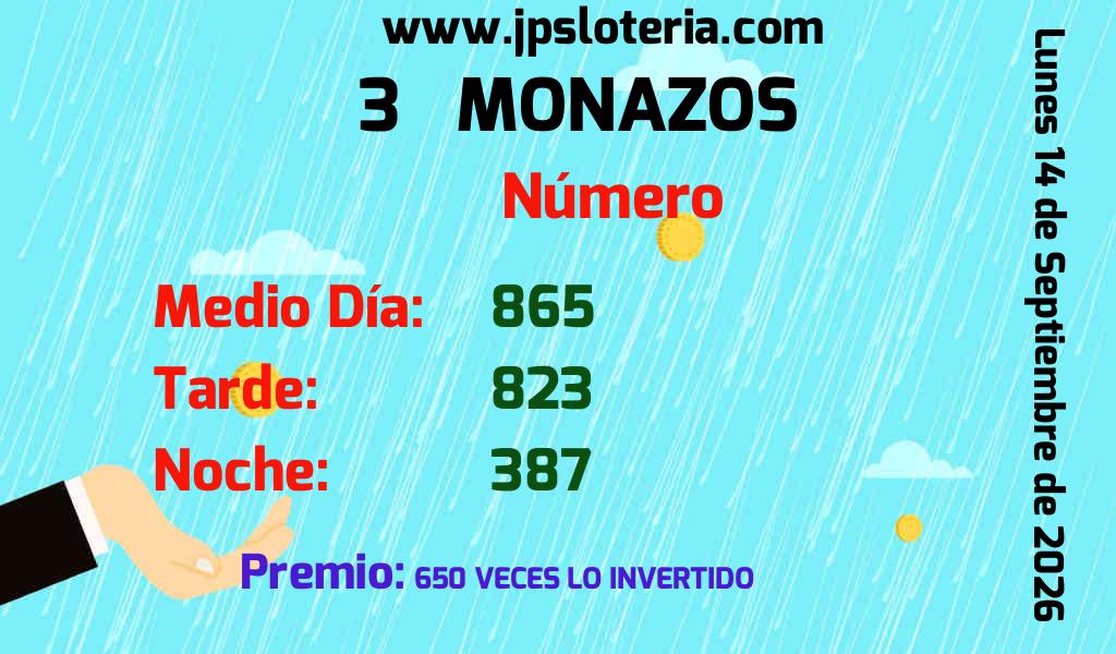 Resultados 3 Monazos del Lunes 14 de Septiembre de 2026