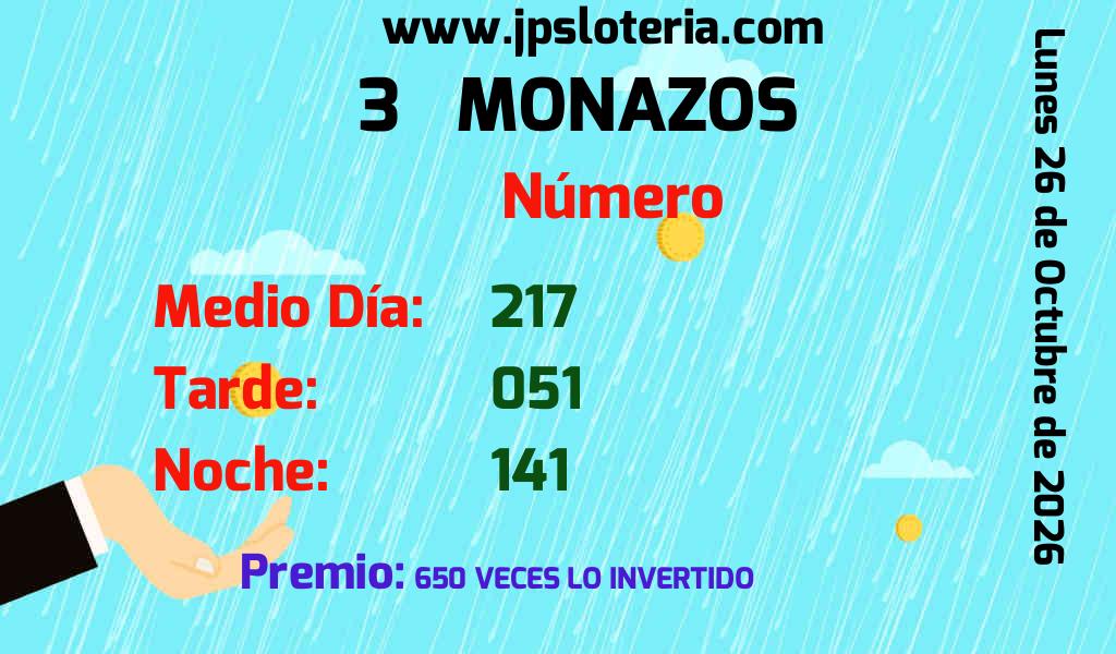 Resultados 3 Monazos del Lunes 26 de Octubre de 2026