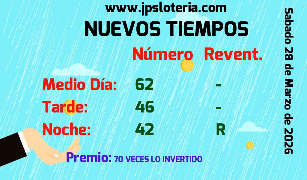 Resultados Nuevos Tiempos del Sábado 28 de Marzo de 2026