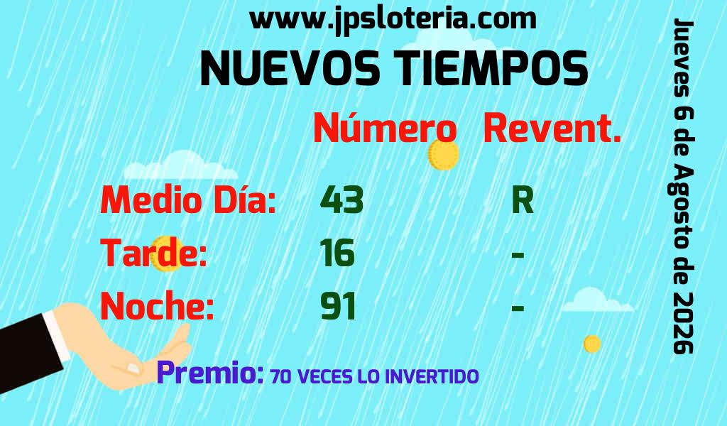 Resultados Nuevos Tiempos del Jueves 6 de Agosto de 2026