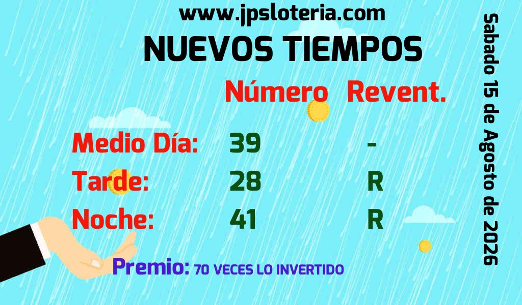 Resultados Nuevos Tiempos del Sábado 15 de Agosto de 2026